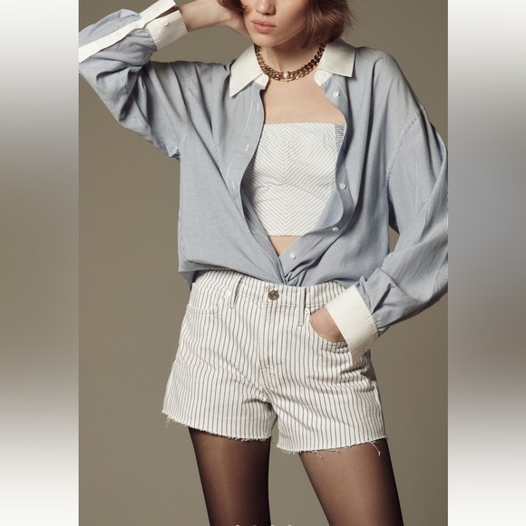 ANTHROPOLOGIE | FRAME 30 LE BRIGETTE JEAN SHORTS Blue Motif NWT - Picture 1 of 16